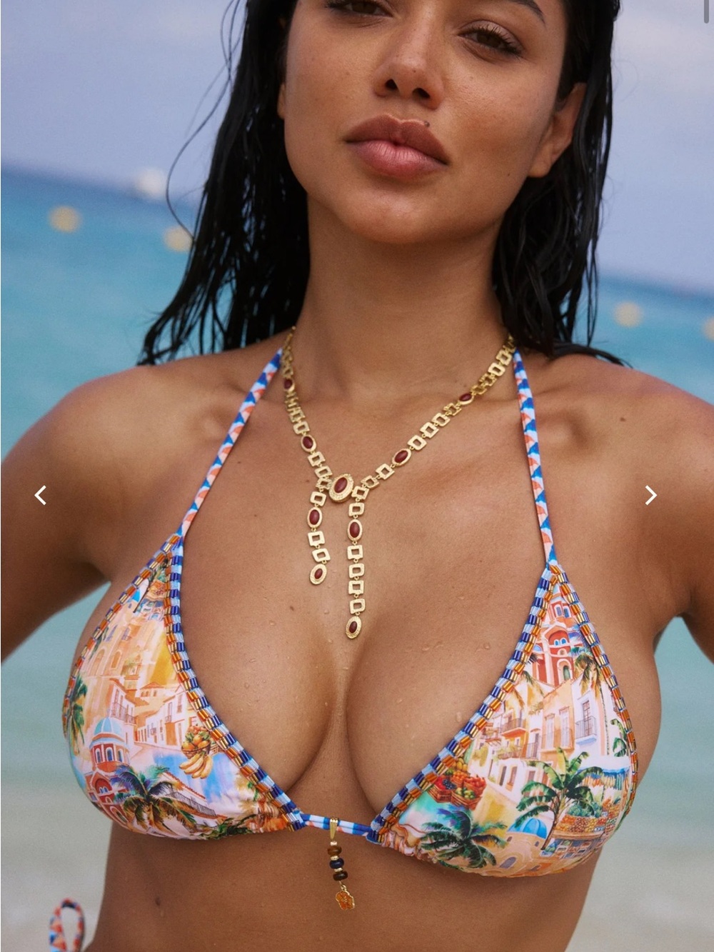 Tropical Print Triangle Bikini Set - Blue & Orange - Picture 4 of 4